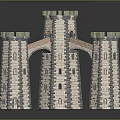 Ancient Medieval Castle Architecture With Stone Brick Towers And Arch Bridge Exterior Design