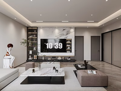 Modern Living Room Interior With Marble Accent Wall TV Sofa And Coffee Table 3d model