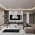 Modern Living Room Interior With Marble Accent Wall TV Sofa And Coffee Table