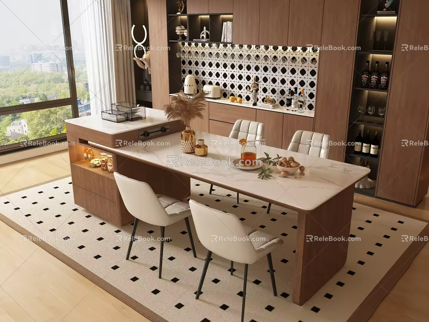 Middle Ancient Style Island Table and Chair Restaurant 3d model