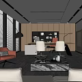 Modern Office Interior Design With Desk White Office Chairs Sofa Brown Armchair And Lighting