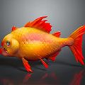 Vibrant Orange And Red Fish With Sharp Teeth Cartoon Style On Dark Background With Reflection