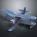 Vintage Biplane Airplane With Red Star On Wings And Metallic Finish