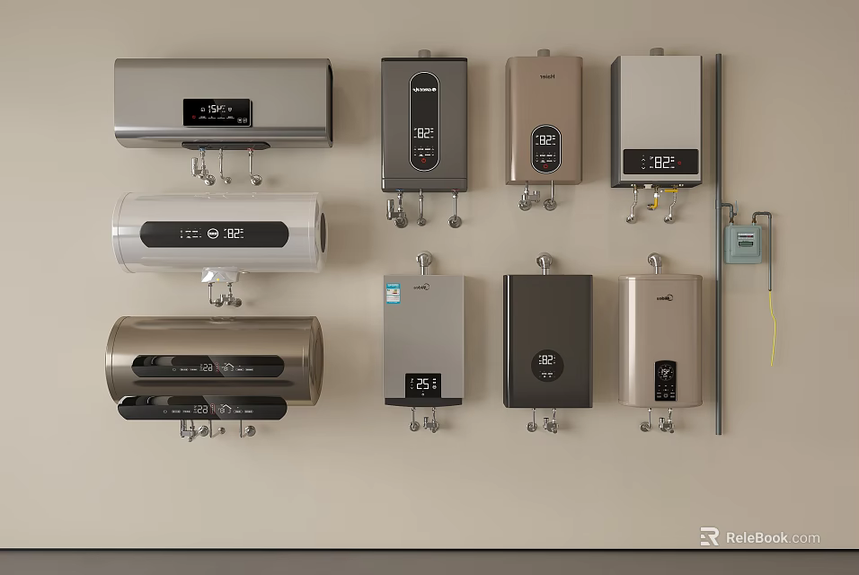 Various Styles Of Wall Mounted Water Heaters With Modern Design And Digital Displays 3d model 