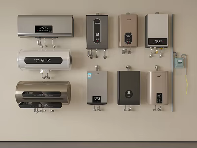 Various Styles Of Wall Mounted Water Heaters With Modern Design And Digital Displays 3d model