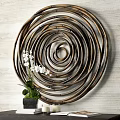 Brown Bamboo Spiral Wall Decor with White Orchid Plant on Wall