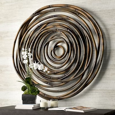 Brown Bamboo Spiral Wall Decor with White Orchid Plant on Wall 3d model Brown Bamboo Spiral Wall Decor with White Orchid Plant on Wall 3d model