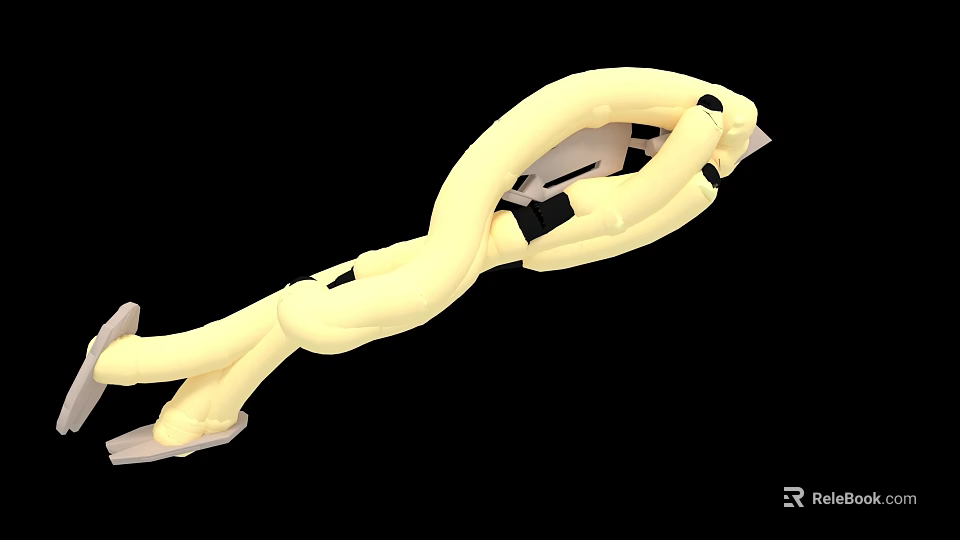 Yellow Industrial Equipment With Flexible Curved Structure And Black Connectors 3d model 