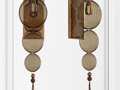 Modern Brown Striped Glass Spherical Wall Lamps With Metal Frame And Tassel Decoration 3d model