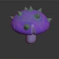 Vibrant Mushroom With Purple Pink Cap Green Spikes And White Stem