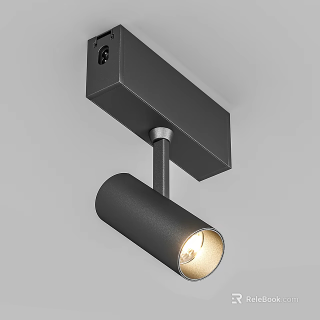Black Modern Ceiling Mounted Downlight Spotlight With Cylindrical Head And Warm Light 3d model 