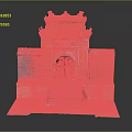Traditional Chinese Architecture Model With Red Door Orange Roof Gray Walls And Steps
