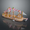 Colorful Wooden Toy Ship Model With White Sails Red Flags And Deck Details