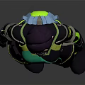 Game Movie Character In Green Black Combat Suit With Armor And Protective Gear Standing