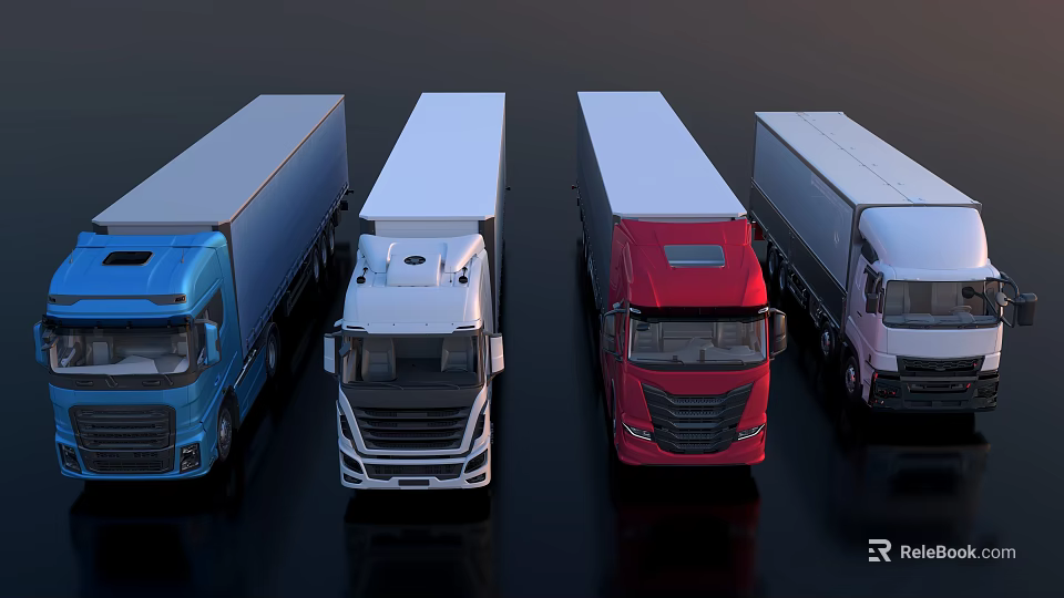 Modern Functional Cargo Trucks With Various Colors Cab And Trailer Design 3d model 