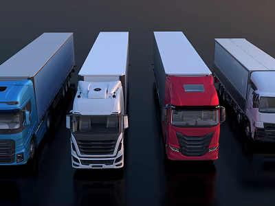 Modern Functional Cargo Trucks With Various Colors Cab And Trailer Design 3d model