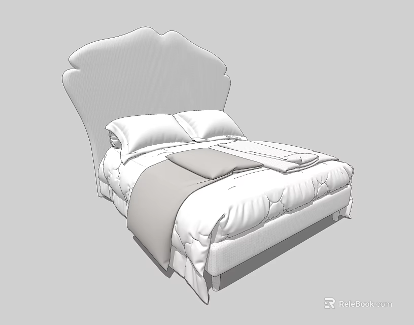 Double Bed with Curved Headboard Soft Pillows and Quilted Bedding Modern Design 3d model 