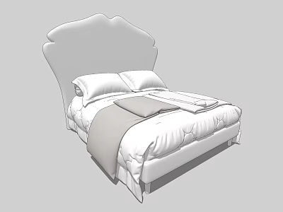 Double Bed with Curved Headboard Soft Pillows and Quilted Bedding Modern Design 3d model