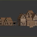Multiple Wooden Houses Model With Various Roof Styles And Fence Details