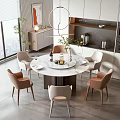Modern Kitchen Interior With Round White Dining Table And Light Brown White Chairs Combination 3d model