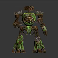 Green Rusty Robot Character Featuring Mechanical Structure And Weapon Arm 3d model