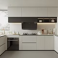 Modern Kitchen With White And Black Cabinets Island And Natural Light