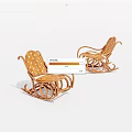 Two Wicker Rocking Lounge Chairs With Perforated Design And Curved Rockers