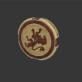 Round Decorative Household Seal With Gold Trim Red Background And Dragon Design