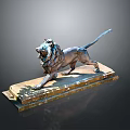 Bronze Lion Statue In Roaring Pose With Detailed Mane And Square Base