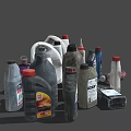 Various Automotive Fluids Collection With Engine Oil Lubricant And Branded Containers