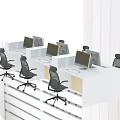 Modern Office Desk And Chair Set With White Workstations Black Chairs And Computer Monitors