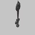 Traditional Ornate Weapon With Golden Flame Shaped Top And Lion Head Ornament