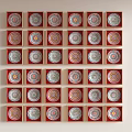 Colorful Decorative Wall Hangings With Red Frames And Circular Patterns In Neat Grid 3d model