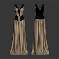 Two Elegant Long Gowns with Fitted Bodice Dark Waistband and Flowy Skirt