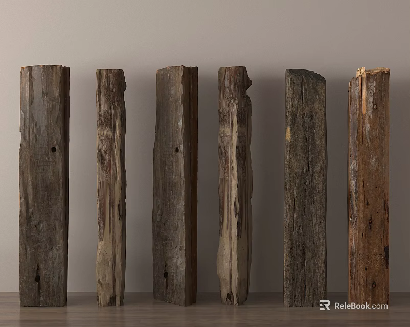 Standing Wooden Components With Various Textures And Different Colors Against Light Background 3d model 