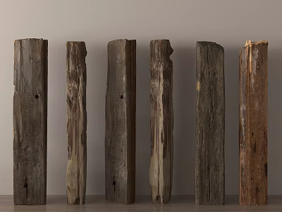 Standing Wooden Components With Various Textures And Different Colors Against Light Background 3d model