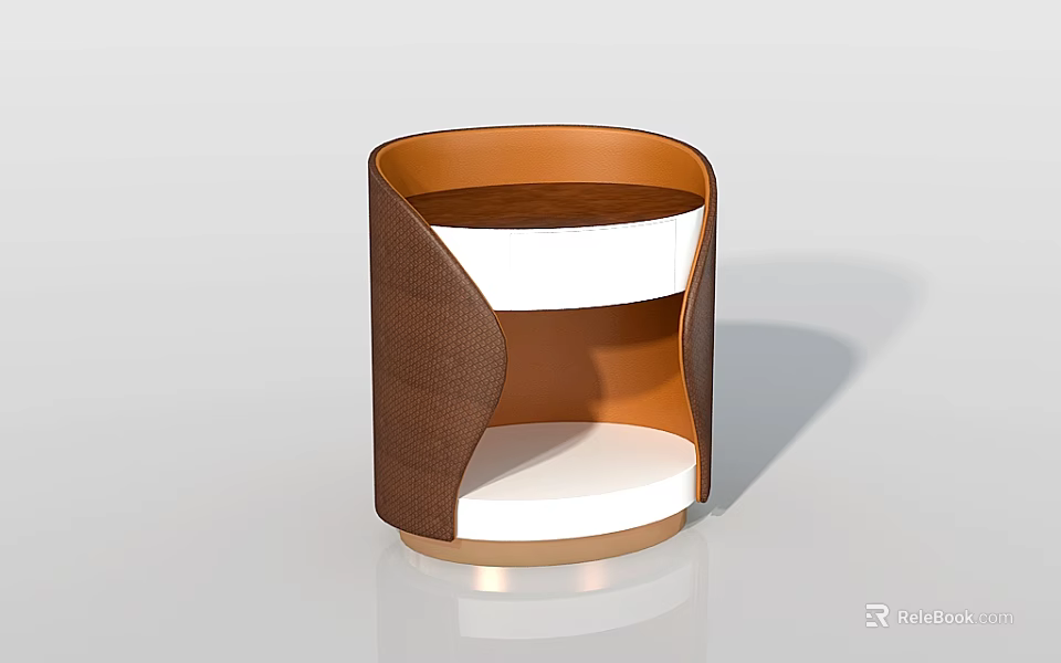 Modern Brown And White Curved Bedside Table With Two Tier Storage Design 3d model 