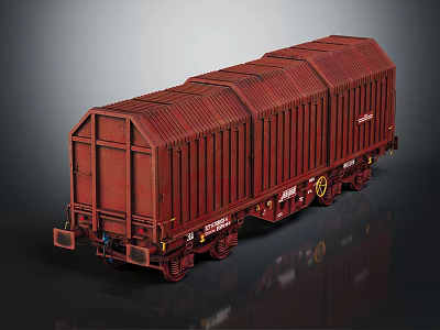 Red Metal Freight Train Car Model With Detailed Exterior And Wheels 3d model