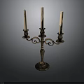 Classic Gold Tone Candelabra With Three Candles Ornate Carvings And Stable Base