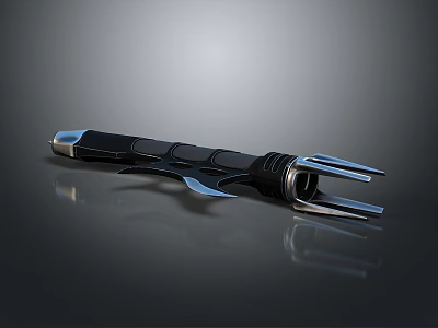 Modern Hi tech Weapon Design With Metallic Black Silver Grip And Forked Front Structure 3d model