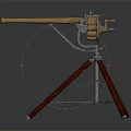 Vintage Gatling Gun With Brass Barrels Wooden Tripod And Metal Components