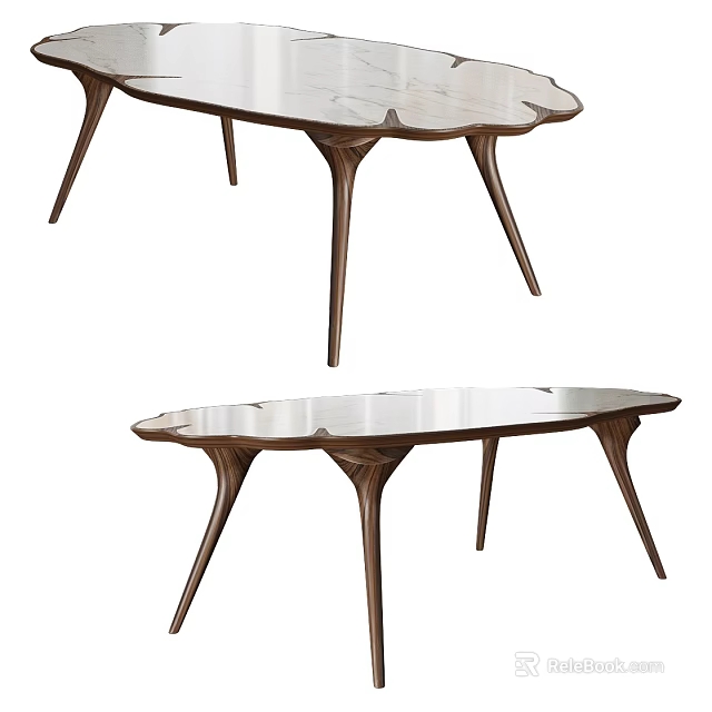 Elegant Modern Dining Table With Unique Wooden Legs And Smooth Marble Top 3d model 