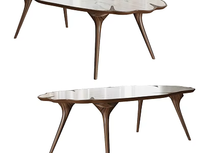 Elegant Modern Dining Table With Unique Wooden Legs And Smooth Marble Top 3d model