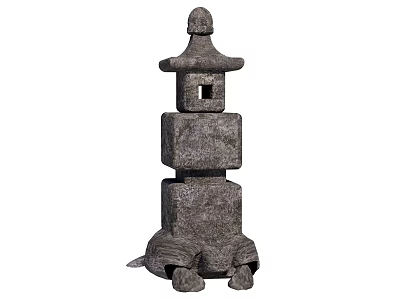 Japanese Garden Landscape Featuring Traditional Stone Lantern With Turtle Base 3d model