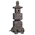 Japanese Garden Landscape Featuring Traditional Stone Lantern With Turtle Base