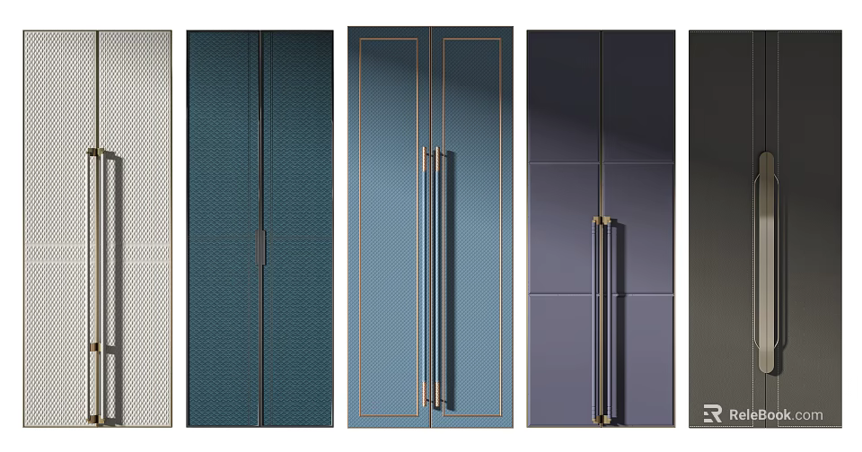 Modern Wardrobe Doors With Colorful Panels Metal Handles And Textured Surfaces 3d model 