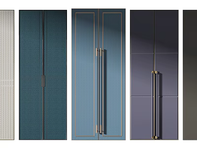 Modern Wardrobe Doors With Colorful Panels Metal Handles And Textured Surfaces 3d model