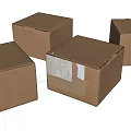 Set of Four Brown Cardboard Boxes with Tape on White Background