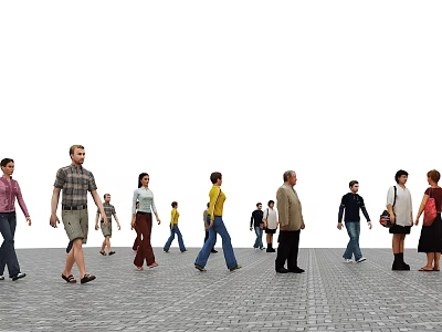 Group Of People Walking Casually On Paved Urban Street With Various Ages And Attires 3d model