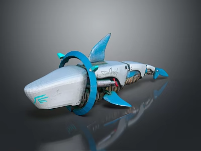 Smart Shark Shaped Machine With White Blue Body And Blue Rings For Underwater Exploration 3d model